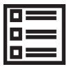 Black and white line drawing of a list of items. Small open squares on the left with 2 black horizontal lines to the right of each square. Visual representation of a list of available positions.
